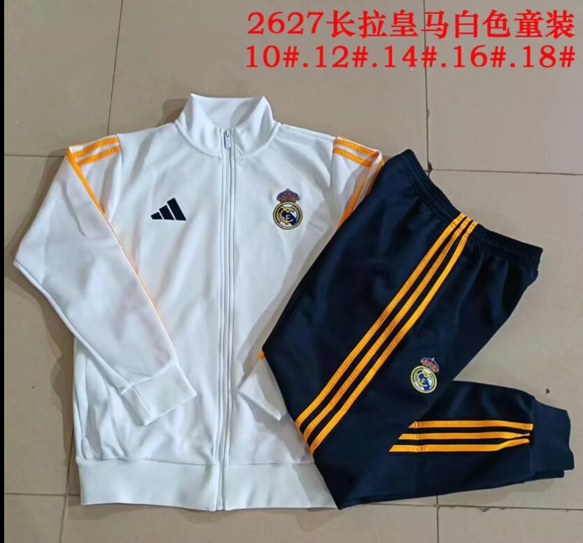 Kids Real Madrid 26/27 Tracksuit - White/Yellow